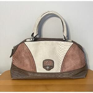 Guess Colorblock  Satchel Bag White Pink Gray Faux Snakeskin Y2K Purse Handbag